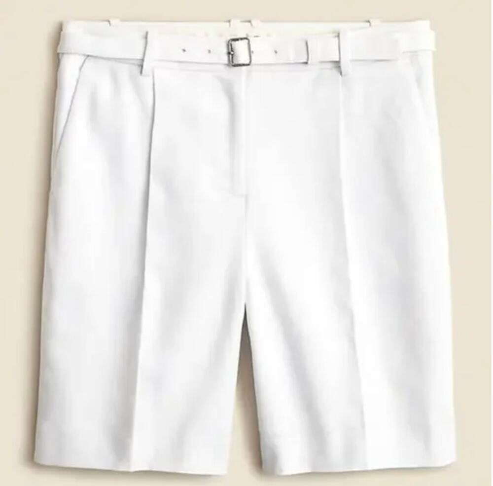 J Crew Pleated 9" Trouser Short 2 NWT Stretch Linen Blend White CI494 J.Crew